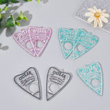 12Pcs 3 Colors Transparent Acrylic Big Pendants, with Sequins, Heart with Word Ouija, Mixed Color, 61x42x2.5mm, Hole: 1.5mm, 4pcs/color