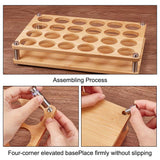 24-Hole Bamboo Glass Holder Display Racks, Whiskey Spirits Wine Glass Holder with 202 Stainless Steel Findings, for Bar Tasting Serving Tray, Kitchen Tools, Rectangle, Navajo White, 29x20x6cm