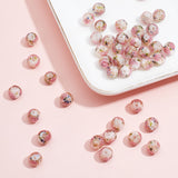 Handmade Gold Sand Lampwork Beads, Inner Flower, Round, Creamy White, 8x7~8mm, Hole: 1.4mm, 50pcs/box