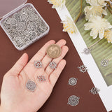 112Pcs 7 Styles Tibetan Style Alloy Connector Charms, Chakra Flower Links, Antique Silver, 13~24x18~19.5x1mm, Hole: 1.5~2mm, 16pcs/style