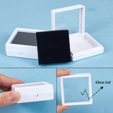 Square Plastic Loose Diamond Gemstone Storage Boxes, with Clear Glass Window and Black Sponge, White, 4.95x4.95x2cm