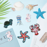 4 style Ocean Theme Cloth Sew on Patches, Handmade Plastic Beaded Appliques, Badges, for Clothes, Dress, Hat, Jeans, DIY Decorations, Sea Animals, Mixed Color, 36~61x25.5~61x4~7.5mm, 4pcs/box