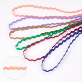 6 Cards 6 Styles Colorful Wave-edge Webbing Polyester Ribbons, Mixed Color, 8x0.7mm, 6 colors/card, 1 card/style