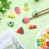 18Pcs Fruit Chips Ice Cream Cartoon Style Silicone Knitting Needle Stopper, with 60Pcs Plastic Knitting Stitch Marker Rings, Mixed Color, Stoppers: 29~37x14.5~29x10~18mm, Hole: 7mm, Marker: 11.5x1mm