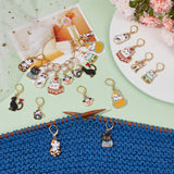 20Pcs 10 Style Alloy Enamel Cat Charm Locking Stitch Markers, with Gold Tone 304 Stainless Steel Clasp Stitch Markers, Mixed Color, 3.3~4.5cm, 2pcs/style