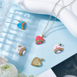 5Pcs 5 Colors Brass Micro Pave Cubic Zirconia Pendants, with Enamel, Real 18K Gold Plated, Heart & Rainbow Charm, Mixed Color, 21x18.5x3.5mm, Hole: 3.5x5mm, 1pc/color