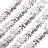Plastic Paillette Elastic Beads, Sequins Beads, Ornament Accessories, 3 Rows Paillette Roll, Flat Round, Silver, 25x1.5mm, 10m/roll