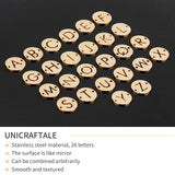 201 Stainless Steel Links Connectors, Laser Cut, Flat Round with Letter, Golden, 12x12x1mm, Hole: 1.5mm, Total: 26pcs/set, 1set/box