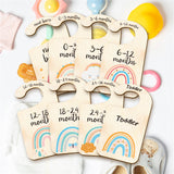 Wood Baby Closet Size Dividers, Baby Clothes Organizers, from Newborn to Toddler, Rainbow Pattern, 100x180x2.5mm, 10pcs/set