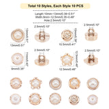 1-Hole Plastic Buttons, with Imitation Pearls and Rhinestone, Half Round & Flower & Flat Round, White, 10~13x10~13x9~11mm, Hole: 2.5mm, 100pcs/set