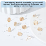 30Pcs Brass Stud Earring Findings, with Holes, Twist Flat Round, Nickel Free, with 50Pcs Plastic Ear Nuts, Real 18K Gold Plated, 12mm, Hole: 1mm, Pin: 0.5mm