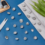 80Pcs 8 Style 1-Hole Zinc Alloy Shank Button, Flat Round, Antique Silver, 15~17.5x15~17.5x6.5~8mm, Hole: 2mm, 10pcs/style