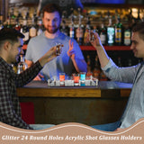 Glitter 24 Round Holes Acrylic Shot Glasses Holders, Beer Wine Glasses Organizer Rack for Family Party Bar Pub, Rectangle, Black, 220x325x43mm, Hole: 8mm, Inner Diameter: 45mm