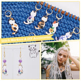 Alloy Enamel Cat Pendant Stitch Markers, Crochet Leverback Hoop Charms, Locking Stitch Marker with Wine Glass Charm Ring, Mixed Color, 4.6cm, 6 colors, 2pcs/color, 12pcs/set