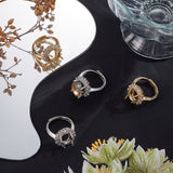 4Pcs 2 Colors Adjustable Brass Micro Pave Clear Cubic Zirconia Flower Adjustable Ring Components, 4 Claw Prong Ring Settings, Platinum & Golden, Inner Diameter: 15.8mm, Tray: 12x10mm, 2Pcs/color
