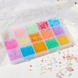 195G 15 Colors Transparent Frosted Glass Beads, No Hole, Round, Mixed Color, 1~3mm, 13g/color