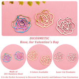 12Pcs 3 Colors 201 Stainless Steel Pendants, Laser Cut, Rose, for Valentine's Day, Mixed Color, 30x30.5x1mm, Hole: 1.5mm, 4pcs/color