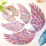 3 Pairs 3 Styles Wings Glitter Sequin Cloth Patches, Polyester Embroidery Appliques, Sewing Craft Decoration, Fuchsia, 189~340x90~170x0.5~0.8mm, 1 pair/style