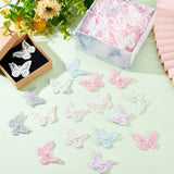 48Pcs 8 Colors Double Layered 3D Butterfly Polyester Embroidery Ornament Accessories, with Plastic Imitation Pearl, Organza Applique, Sewing Craft Decoration, Mixed Color, 38x48x1.5mm, 6pcs/color