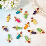 40Pcs Alloy Pendants, with Natural Wood Beads, Wing Alloy Beads, Dyed Natural Wood Beads, Angel, Golden, 30.5x18.5x7.5mm, Hole: 2mm