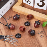 DIY Acorn Locket Necklace Making Kit, Including Wooden Box Pendant, Imitation Leather Cord, 304 Stainless Steel Snap on Bails, Brown, 18Pcs/bag, Pendant: 30.5x12mm, Hole: 1mm, Inner Diameter: 13.5mm