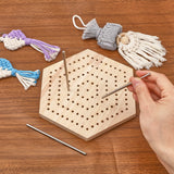 Wood Crochet Blocking Board, Knitting Loom, with Custom 304 Stainless Steel Bar, for Making Cushions, Scarves, Hats, Headbands, Shawl, Hexagon Pattern, Board: 200x200x12mm, 1pc, Bar: 120x4mm, 20pcs