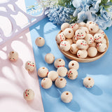 80Pcs Printed Wood European Beads, Large Hole Round Beads with Smiling Face Pattern, Undyed, Bisque, 20x17.5mm, Hole: 4.7mm