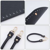 1 Sets Leather Bag Handles, with 1Pc PU Leather Oval Long Bottom, for Bag Straps Replacement Accessories, Black, 40x1.4x0.9cm