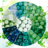 370Pcs 15 Style Glass Beads, Round & Column & Bamboo Stick, Green, 8~12x6~9mm, Hole: 1.3~1.6mm