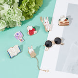 7Pcs 7 Style Rabbit & Cat & Sunglasses & Book Enamel Pins, Light Gold Plated Alloy Badges for Backpack Clothes, Mixed Color, 19.5~78x19.5~43x1.9~2.3mm, 1Pc/style