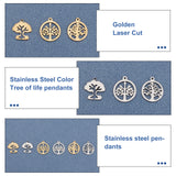 24Pcs 6 Style 304 Stainless Steel Pendants, Laser Cut, Tree, Golden & Stainless Steel Color, 4pcs/style