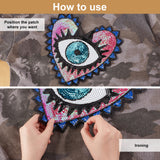 4Pcs 4 Style Sequin Iron on/Sew on Patches, Glittered Appliques, for Garment Decoration, Evil Eye & Heart, Mixed Color, 270x310x1mm & 315x340x1mm, 1pc/style