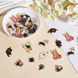 Golden Plated Zinc Alloy Enamel Pendants, Cat & Dog Shapes, Mixed Color, 36pcs/box