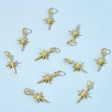 10Pcs Brass Pendants, with Jump Rings, Star, Real 18K Gold Plated, 17x9.7x2.5mm, Hole: 3.4mm