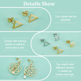 40Pcs 4 Style 201 Stainless Steel Stud Earring Findings with Hole, 304 Stainless Steel Pins and Ear Nuts, Oval & Rhombus, Golden & Stainless Steel Color, 9.5~10x9~9.5mm, Hole: 1mm, Pin: 0.8mm, 10Pcs/style