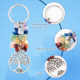 6Pcs Natural Gemstone Keychain, with Brass Findings, Flat Round with Tree, 88mm, Pendant: 28.5x25x2mm