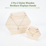 2Pcs 2 Styles Wooden Necklace Displays Stands, Fit for 2Pcs Necklace Showing Holder, Hexagon, Navajo White, 1.98x12.4~21x10.5~19.4cm, 1pc/style