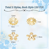 240Pcs 2 Style 304 Stainless Steel Bead Caps, Multi-Petal & 5-Petal, Flower, Real 18K Gold Plated, 6~6.5x1~1.5mm, Hole: 1.2mm, 120pcs/style