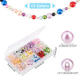 15 Colors ABS Plastic Beads, Imitation Pearl, Round, Mixed Color, 3~8mm, Hole: 1.2~1.8mm