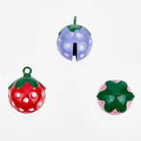 12Pcs 3 Colors Baking Painted Brass Bell Pendants, Strawberry Charm, Mixed Color, 21.5x17.5x17mm, Hole: 2mm, 4pcs/color