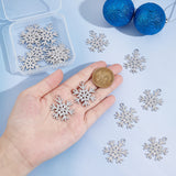 16PCS Ion Plating(IP) 304 Stainless Steel Pendants, Snowflake Charm, Stainless Steel Color, 33x26.5x1.5mm, Hole: 3mm