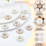 24Pcs 2 Colors Alloy Rhinestone Cabochons, with with ABS Plastic Imitation Pearl, Flower, Golden & Silver, 27.5x9mm, 12pcs/color