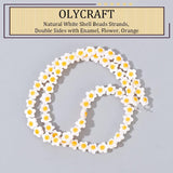 Natural White Shell Beads Strands, Double Sides with Enamel, Flower, Orange, 6~7x6.5~7x4mm, Hole: 0.7mm, about 61~63pcs/strand, 14.76 inch~15.16 inch(37.5~38.5cm), 1 strand/box