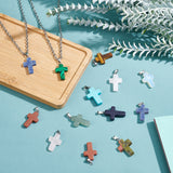 Cross Gemstone Pendants Sets, Natural & Synthetic, with Metal Findings, 26x15x4mm, Hole: 6x3mm