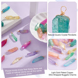 20Pcs Electroplated Natural Quartz Crystal Pendants, Light Gold Plated Copper Wire Wrapped Faceted Nuggets Charms, Mixed Color, 30~45x8~15x5~8mm, Hole: 3.5mm
