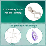 1Pc Rhodium Plated 925 Sterling Silver 5 Claw Prongs Pendant Blank Oval Shape Cabochon Settings, Easy Mount Claw Settings, for Irregular Inlaid Amber Beeswax, with 925 Stamp, Platinum, 45.5x48x1mm, Hole: 3x5mm