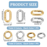 4Pcs 4 Styles 304 Stainless Steel Spring Gate Rings, Round Ring & Oval Ring, Golden & Stainless Steel Color, 12~18.5x10~12x2~3mm, 1pc/style