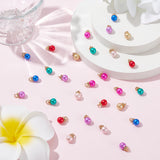 140Pcs 7 Colors ABS Plastic Charms, with Golden Tone Iron Findings and Rhinestone, Dyed, Round, Mixed Color, 13.5x8mm, Hole: 2.5mm, 20pcs/color