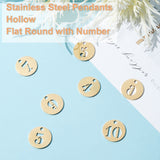 10Pcs 304 Stainless Steel Pendants, Hollow, Flat Round with Number 1~10, Golden, 1pc/number