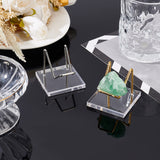 2Pcs 2 Colors Square Transparent Acrylic Mineral Crystal Display Stands, Rough Gemstone Storage Rack with Iron Holder, Platinum & Golden, 5x5x4.5cm, 1pc/color